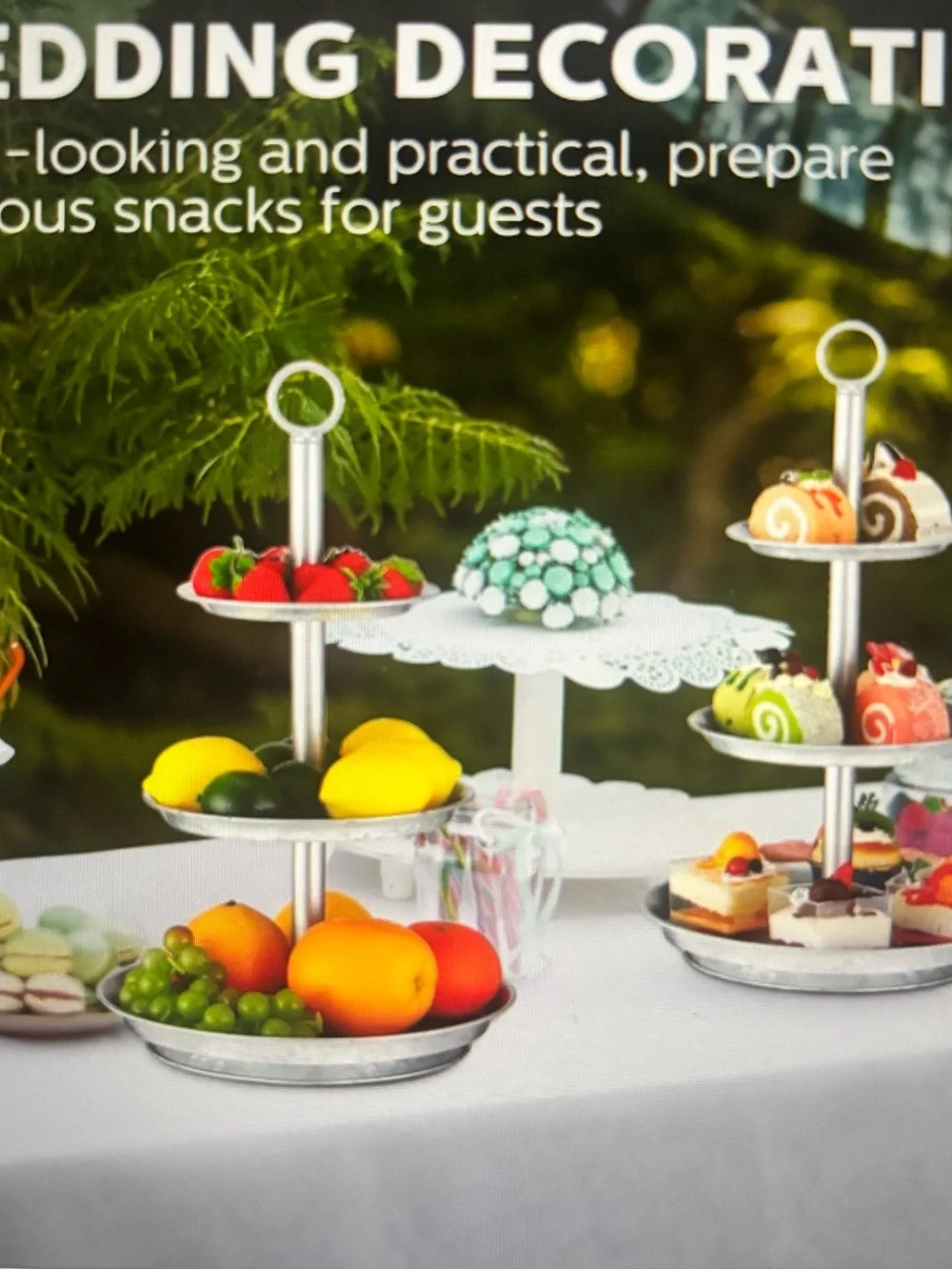 TWO 3-Tier Galvanized Serving Stand Metal Dessert Serving Tray Seafood Tower